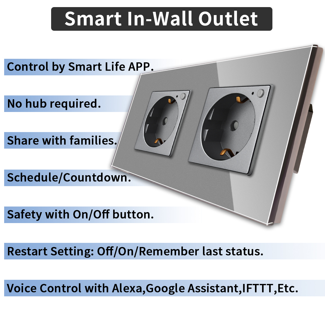 Bingoelec Smart Home Grey Smart Switch and Wifi Socket Power Monitor with Crystal Glass Panel Home Improvement