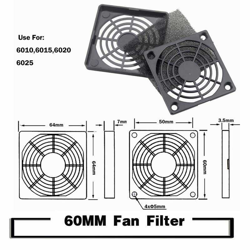 2 sztuk pyłoszczelna filtr wentylatora 40mm 50mm 60mm 80mm 90mm 120mm dla PC obudowa komputera osłona wentylatora chłodzenia ABS komputer wentylator grill: 60MM