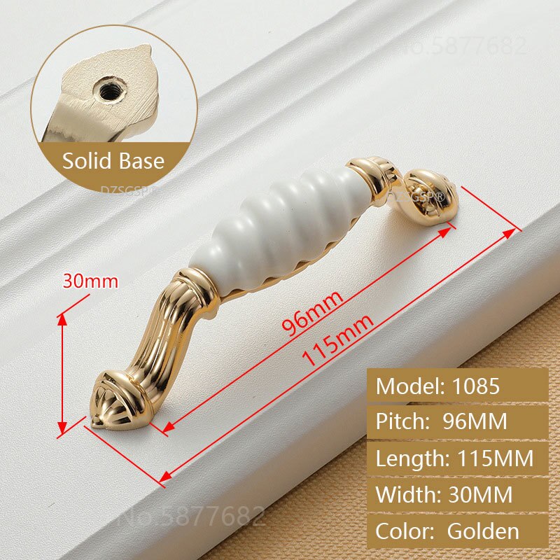 Closet Wardrobe Pull Zinc Alloy Ceramic European Gold Ivory White Diamond Cabinet Kitchen Knob Drawer Cupboard Handle: 1085-96