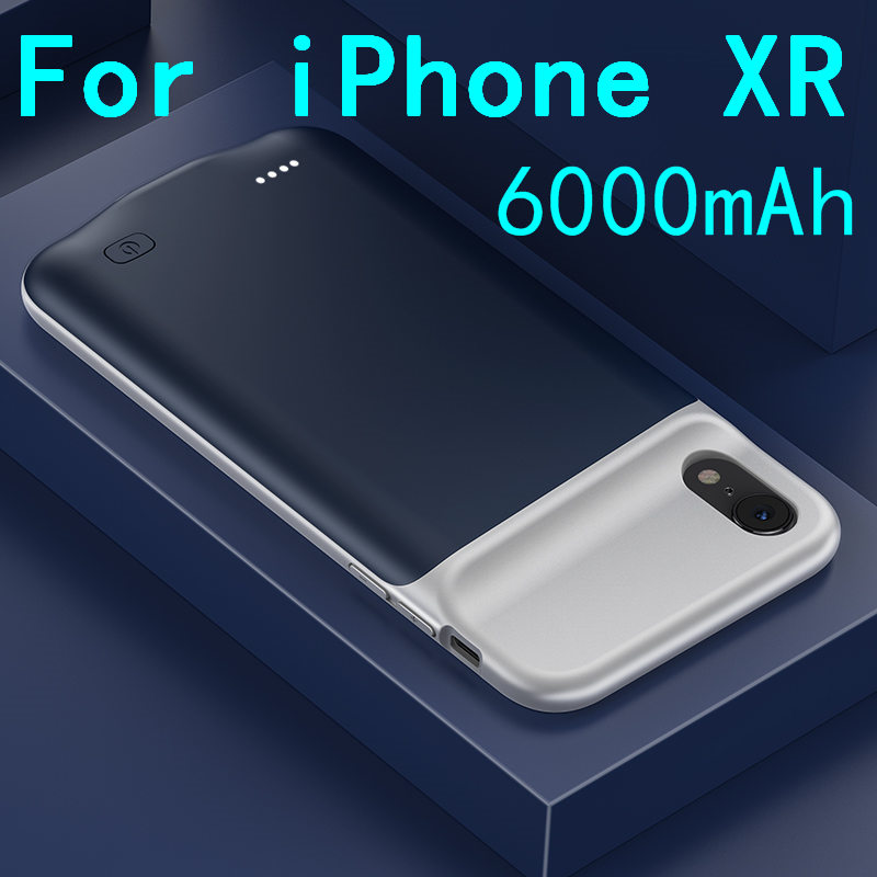 6500 mah slank silikone stødsikker batteriopladeretui til iphone xs max xr x power bank case ekstern pakke backup charger case: Xr-blå