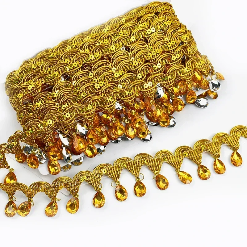 Ruban de dentelle perlé avec pompon biscuits, garniture à franges pour rideau, décoration de robe de mariée, accessoires de couture bricolage, 3 m, 9m, 45mm: Laser lumineux / XS