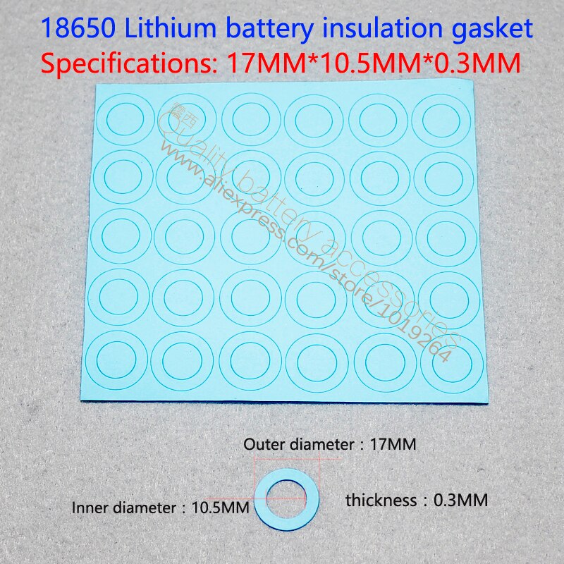 100 Stks/partij Speciale 18650 Lithium-Ion Batterij Anode Holle Platte Oppervlak Pad Isolatie Pakking 17*10.5*0.3 blauw