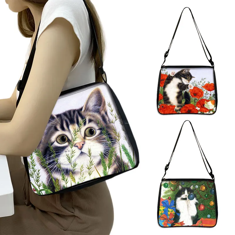 Bolso de mano con dibujo de gato para mujer, bolsa con estampado de Gatito Travieso, longitud ajustable, de almacenamiento, ideal para
