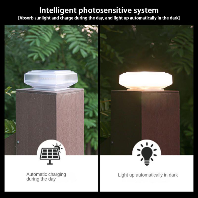 Utendørslampe hageport med stor kapasitet, batteri, firkantet stolpe, vanntett utendørsbelysning, hagelys, enkel og lett å installere