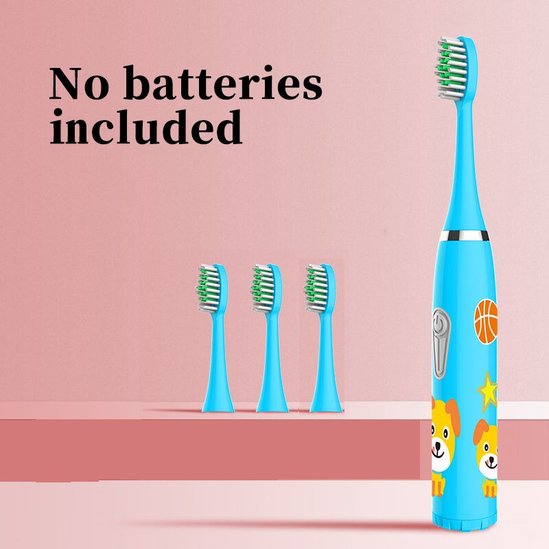 Children Electric Toothbrush Heads Smart Electric Teeth Brush Battery models/Rechargeable Replacement Brush Heads Kids: blue 4 heads