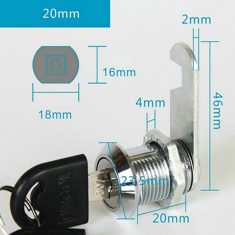 16/20/25/30Mm Beveiliging Cam Cilinderslot Deur Vat Ladeblok Mail Box Locker Kast sloten 2-Key Hardware: 20mm