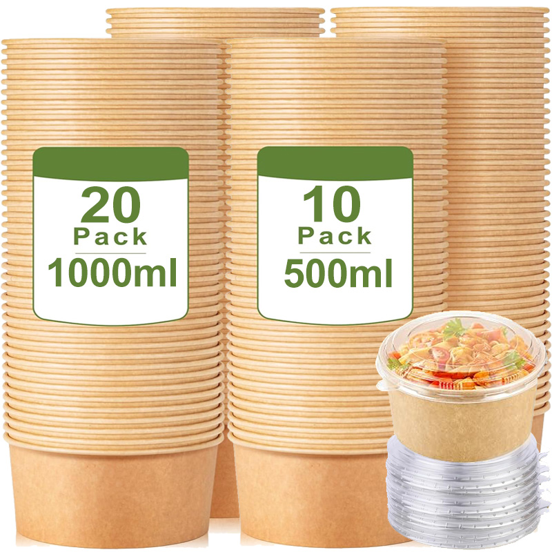 10/20 szt. Jednorazowe pudełka na obiad kraft, pojemniki na owoce i sałatki, szybkie opakowania na jedzenie z pokrywką na imprezy i kemping