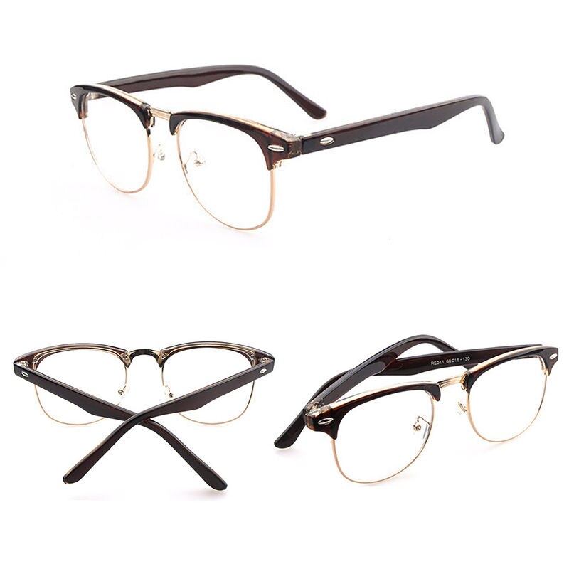 SEKINEW Vintage Retro Half Frame Clear Lens Glasses Nerd Geek Eyewear Eyeglasses Driver Goggles: Brown