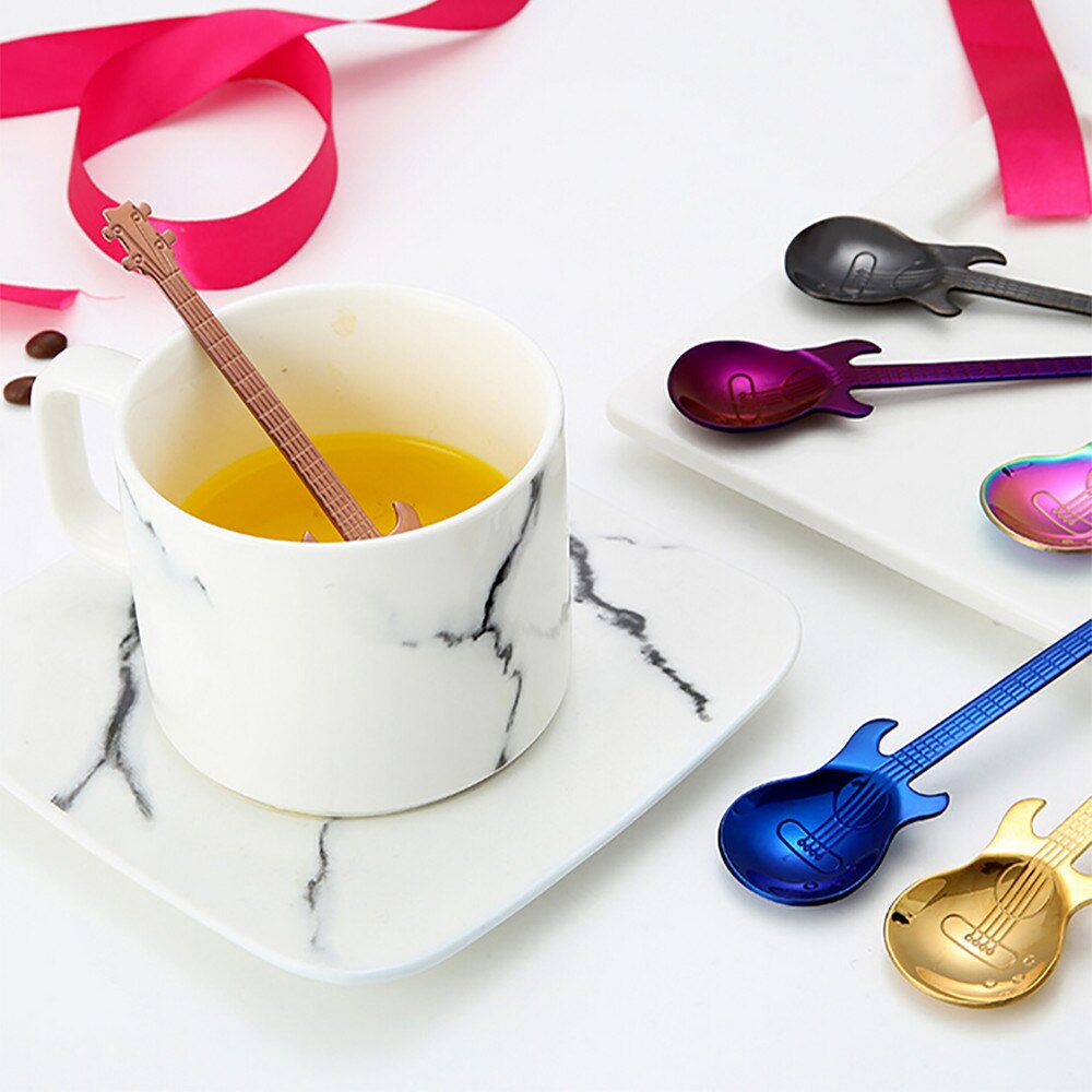 Multicolor Stainless Steel Guitar Spoons Rainbow Coffee Tea Ice Spoon Flatware Drinking Tools As Souvenir