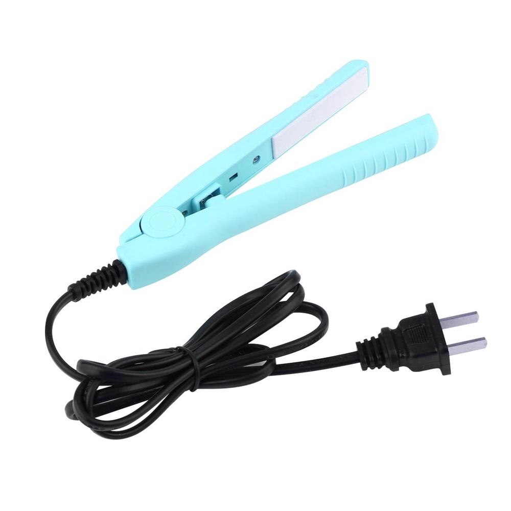 Plancha de pelo portátil, Mini férula eléctrica, placa de calentamiento de cerámica plana, plancha de pelo, rizador de peinado permanente: blue