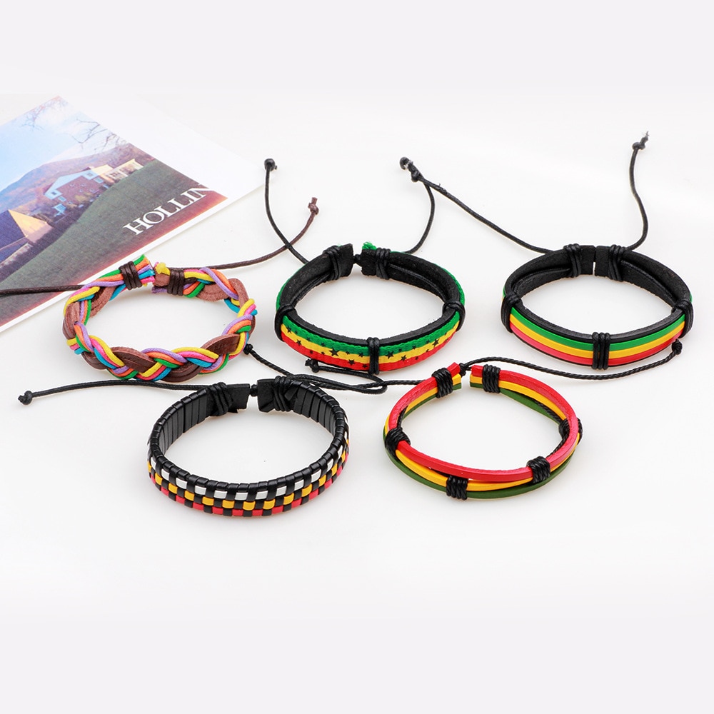 Conjunto de 5 unids/set de pulseras de cuero de la Biblia para hombre, brazaletes de estilo Vintage, Reggae, África, Argentina, joyería Punk Rock,