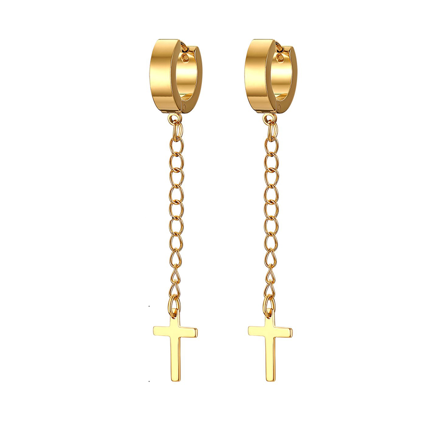 WKOUD-pendientes de aro con forma de cruz para hombre y mujer, joyería colgante, Color dorado, minimalista, delicado: VERMEIL