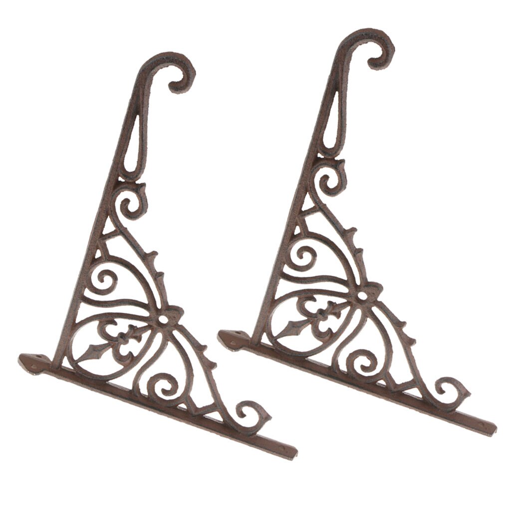 2pcs Home Decorative Shelf Bracket Ornate Pattern Cast Iron Right Angle Wall Brace Shelf Brackets L