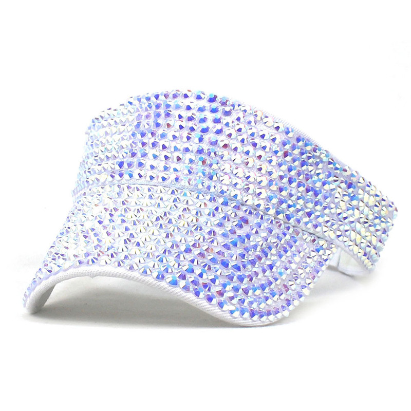 Summer Cotton Color Rhinestone Visors Adjustable Sun Protection Cap For Men and Women 05: WHITE