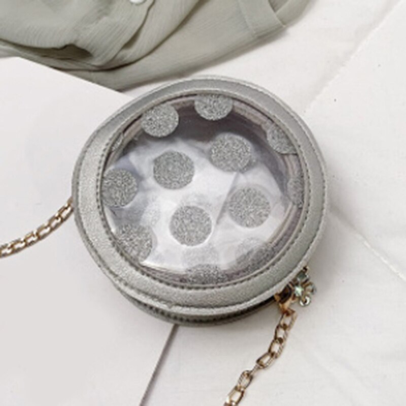 PVC Dots Crossbody Bag For Women Circular Girls Shoulder Bags Women Cute Chains Phone Pouch Mini Messenger Bag: silver