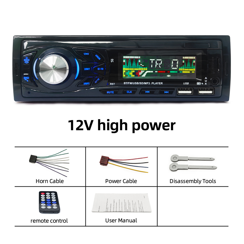 Bilradio 1 din stereospiller digital bluetooth bil  mp3 -spiller fm-radio stereo lyd musikk usb/sd med aux-inngang i dashbordet 3015: Hvit