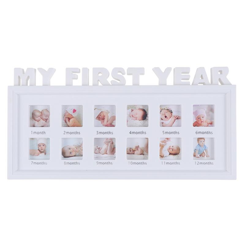 Unik stil mit første års foto øjeblikke baby souvenir ramme fotocollage holder spædbarn fotografier 41 x 20cm ( hvide): Default Title