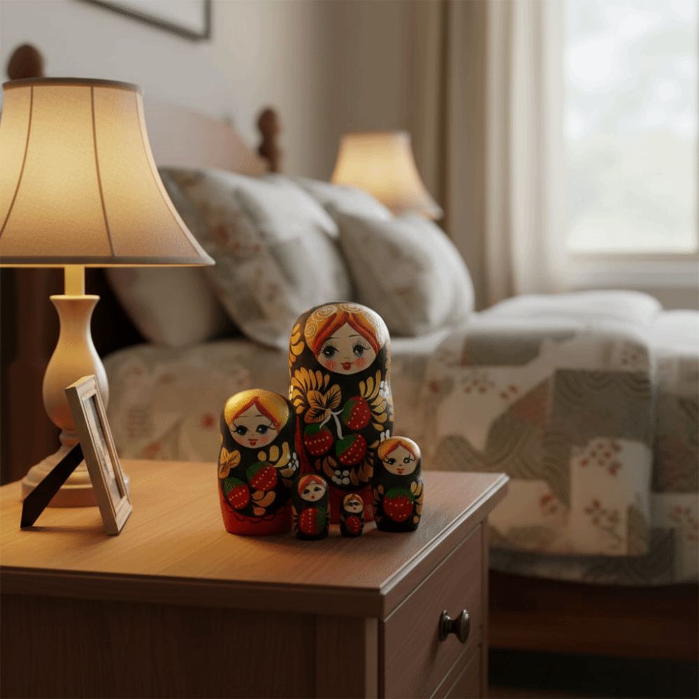 Ornamento da scrivania a 5 strati, Matryoshka fragola ragazze, fatto a mano, decorazione per la casa, simpatico giocattolo russo per bambini
