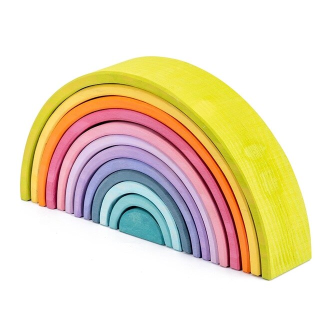 Baby Wooden Rainbow Blocks Toy Buliding Balance Game Stacker Montessori Educational Toys Wooden Gym Play Large Size Rainbow Toys: Pine Macaron