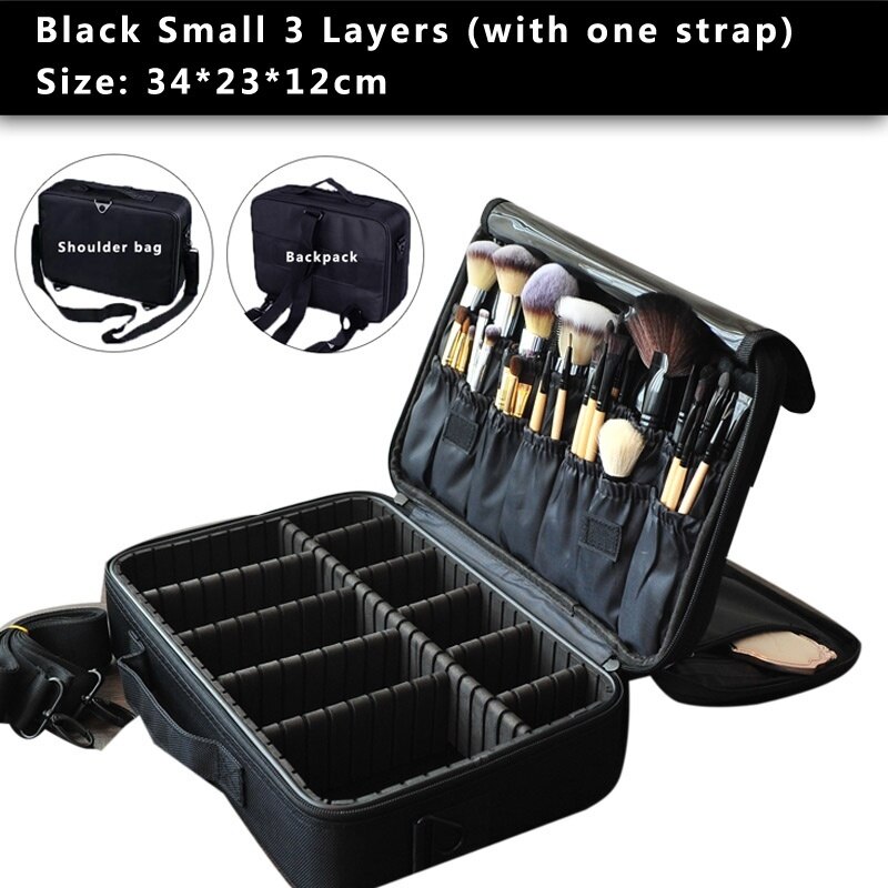 Make Up Bag Makeup Case Makeup Organizer Bolso Mujer Cosmetic Case Large Capacity Storage Bag: black S 3 layer