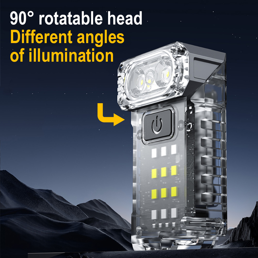Boruit 90 ° roterbar ledet-fluorescenslommelykt uv-lys 800lm oppladbare arbeidslys av type c med magnetklips campinglykt