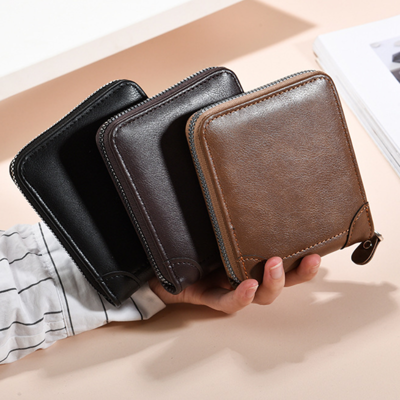 Portfel męski Vintage Portmonetka ze skóry PU dla mężczyzn z kieszenią na monety Krótkie małe portfele unisex z uchwytem na karty Portmonetka na monety z zamkiem błyskawicznym