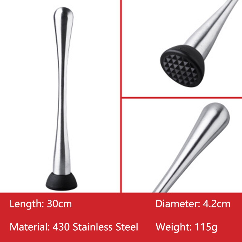 Stainless Steel Wine Mixing Stick Cocktail Muddler Shaker With Crushing Hammer DIY Drink Fruit Muddler Crushed Ice Barware Tool: 30cm
