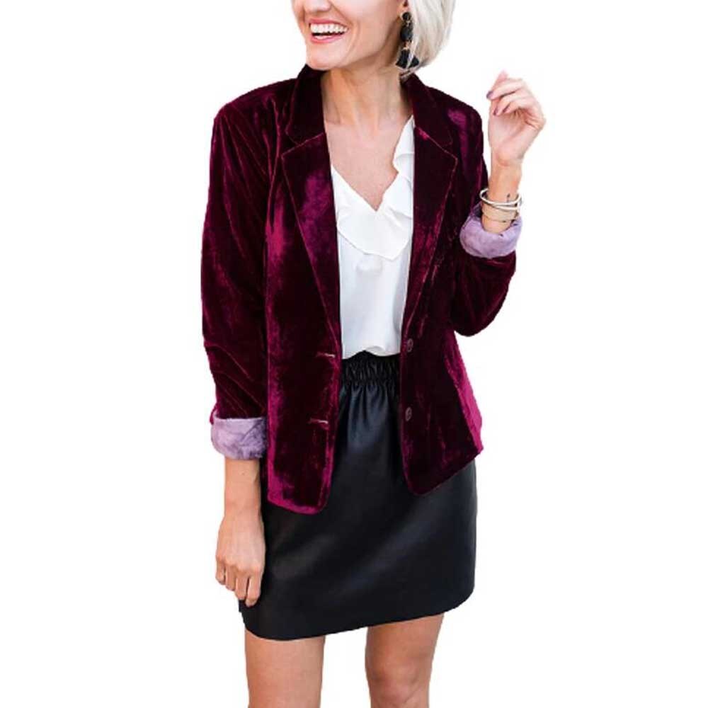 Chaqueta informal de terciopelo para mujer, chaqueta de manga larga con botones para oficina, coreana, WDC9740