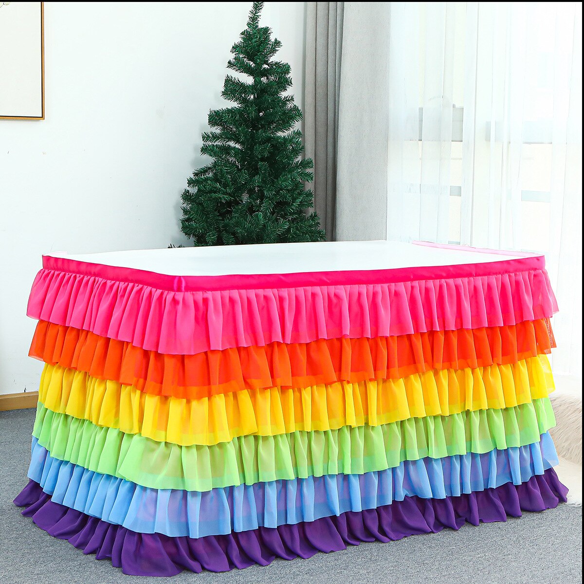 Falda de mesa de retazos de tutú de tul, mantel de 6 niveles, vajilla de Color, decoración de boda, cumpleaños, Baby Shower,