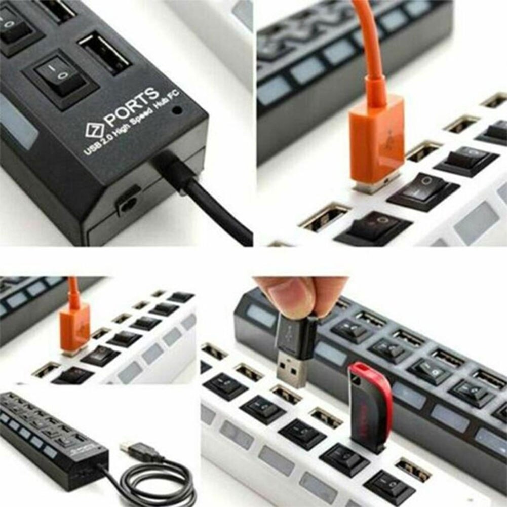 High Speed USB 2.0 Adapter Hub 7 Ports / 4 Ports LED Multi-Port Hub Socket Powered ON/OFF Switch Charger Splitter For PC Laptop