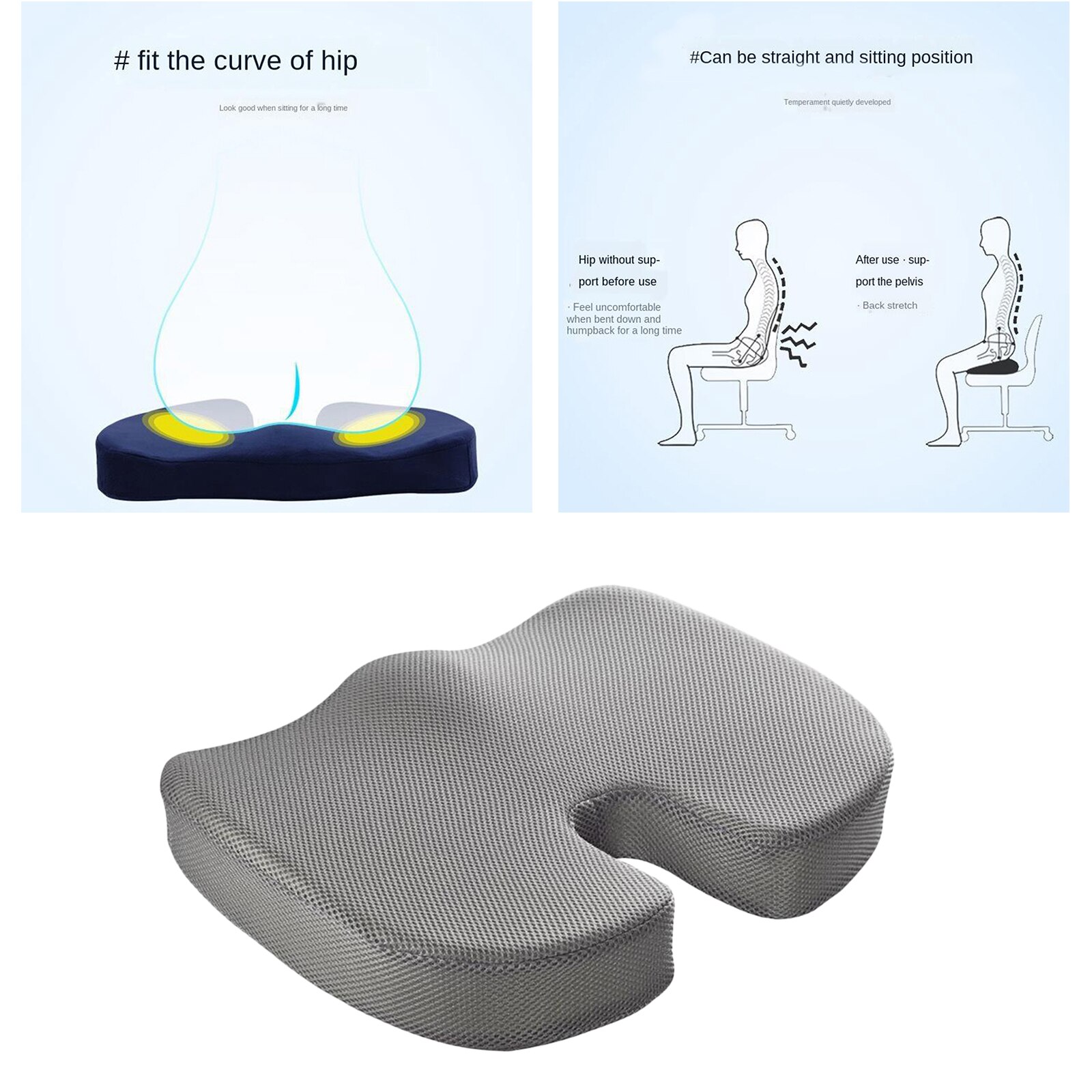 Ergonomic Seat Cushion for Office Chair, Memory Foam Coccyx Cushion Sciatica Pillows for Tailbone Pain &amp; Butt, 18x14x3 Inch