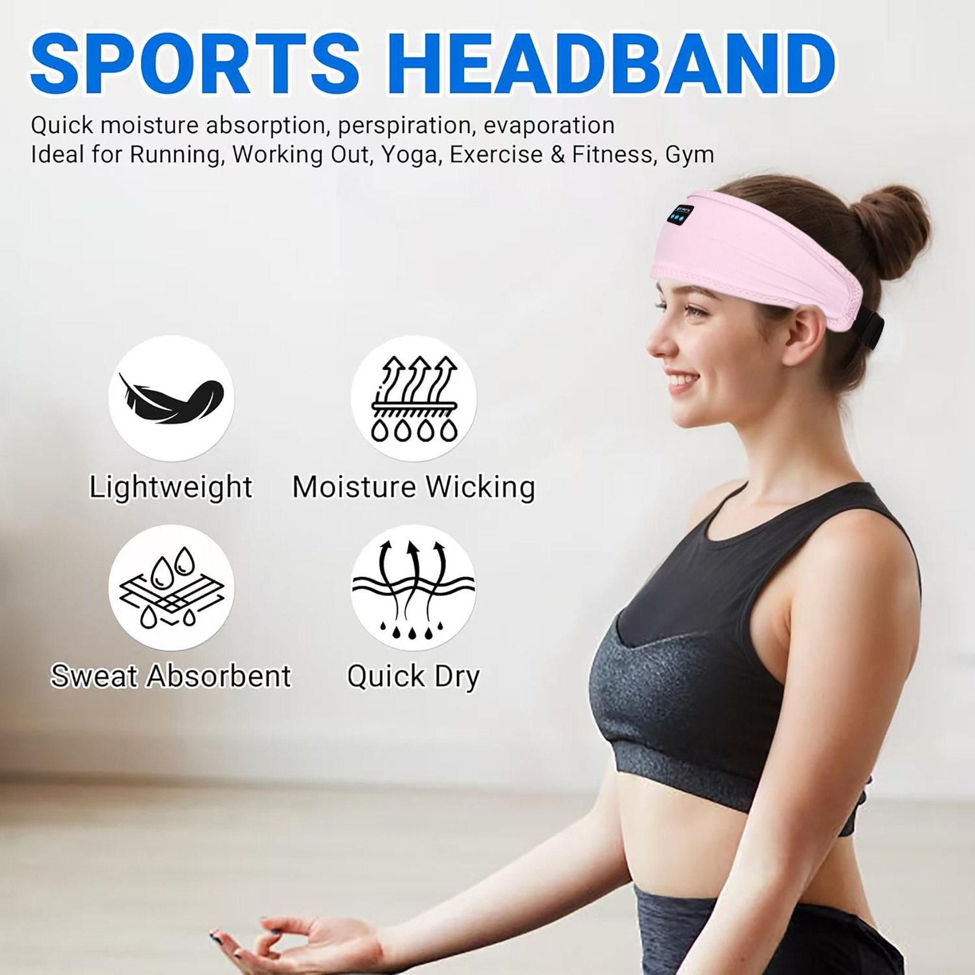 Fone Bluetooth-Kopfhörer, Sport-Schlaf-Stirnband, elastische kabellose Kopfhörer, Musik-Augenmaske, kabelloses Bluetooth-Headset-Stirnband