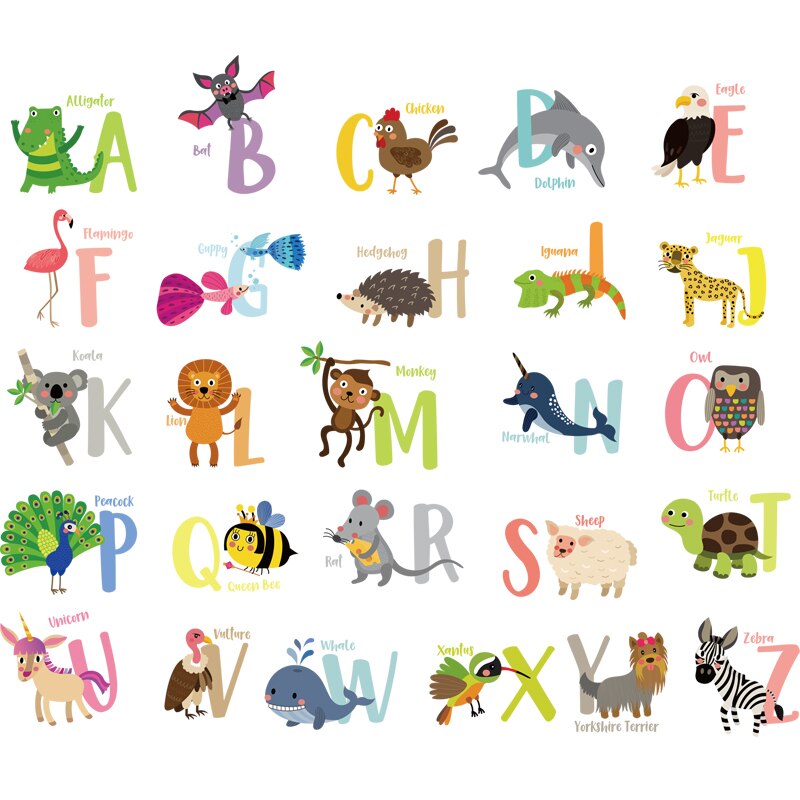 Kleine Diy Cartoon Dieren Naam Tekens Engels Letters Muursticker Voor Nursery Baby Kid 'S Room Decor Verwijderbare Muurstickers: Default Title
