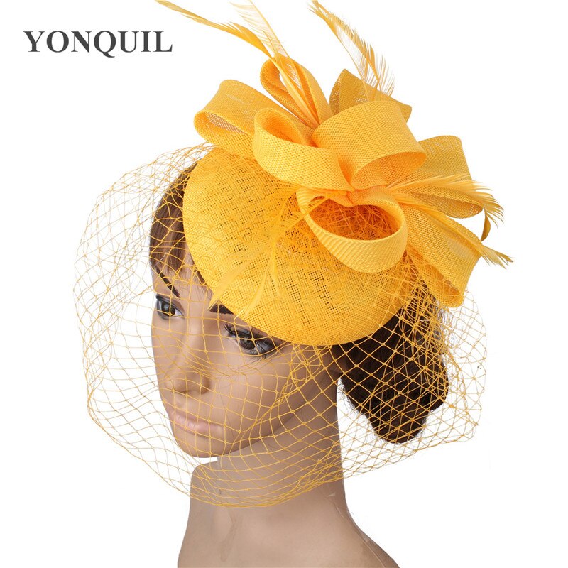 Bruid Bruiloft Witte Hoofddeksel Elegante Dames Mariage Mesh Tovenaar Hoed Fancy Veils Chapeau Cap Mode Kerk Hoofddeksels Womens