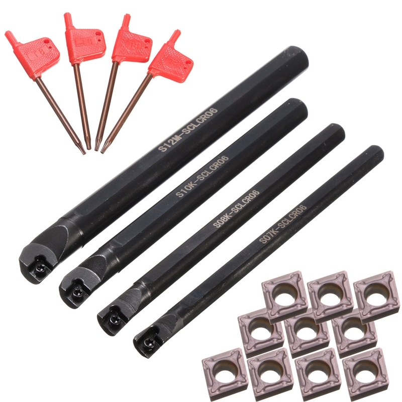 4 Set Of 7/8/10/12Mm Sclcr Lathe Boring Bar Tool Holder+10Pcs Ccmt 0602 Inserts: Default Title
