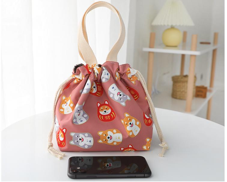Cute Small Shopping Bag Foldable Cartoon Flowers Lunch Box Tote Bags For Women Canvas Bolso Shopper Waterproof Drawstring Tote: 12