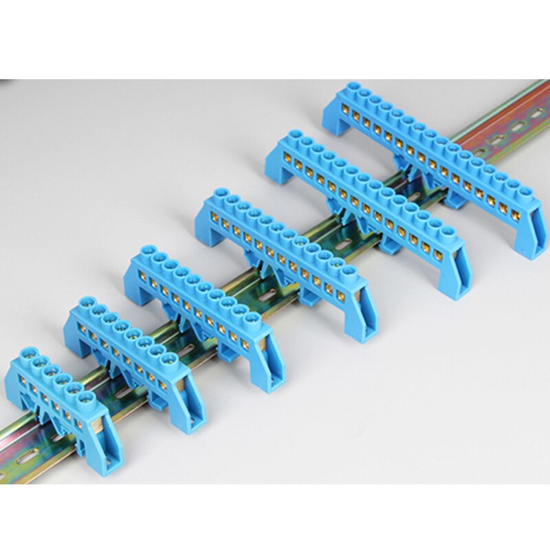 4P/6P/8P/10P/12P Koperen Brug Type Rail Terminal Blauw nul Lijn Schroeven Rij Aansluiting Elektrische Terminal Blok Strip