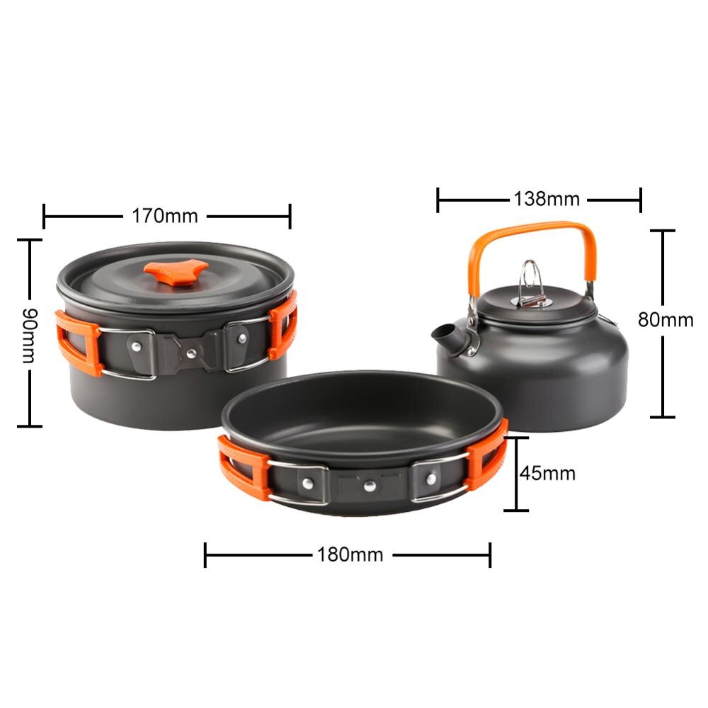 Camping Tableware Kit Picnic Cookware Ultra-Light Portable Outdoor Water Kettle Pan Pot Travel Aluminum Cooking Kits Utensils Hi: 3pcs 1