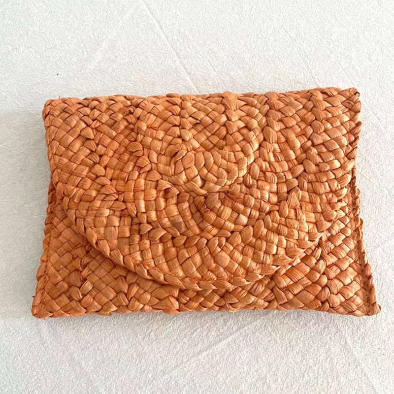 Fashionable Corn Husk Straw Bags Hand-woven Women Clutch Envelope Handbag Long Purse For Female Summer Beach Bag bolsa: Orange