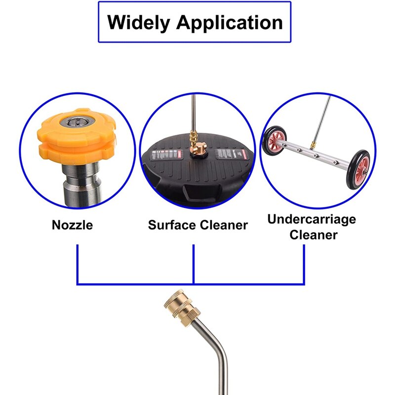 15 Inch Pressure Washer Wand, 45 Degree Curved High Pressure Power Washer Extension Wand With 5 Spray Nozzles, 1/4 Inch