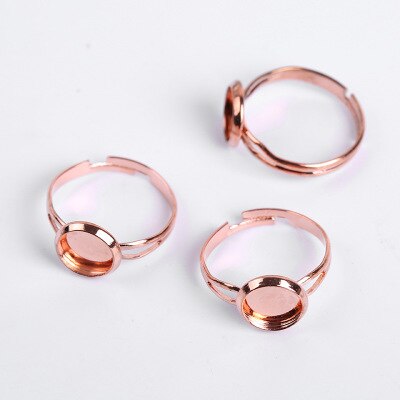 10Pcs/lot 12mm Adjustable Ring Settings Base Findings DIY Accessories Glass Cabochons Tray For Jewelry Making: Rose Gold