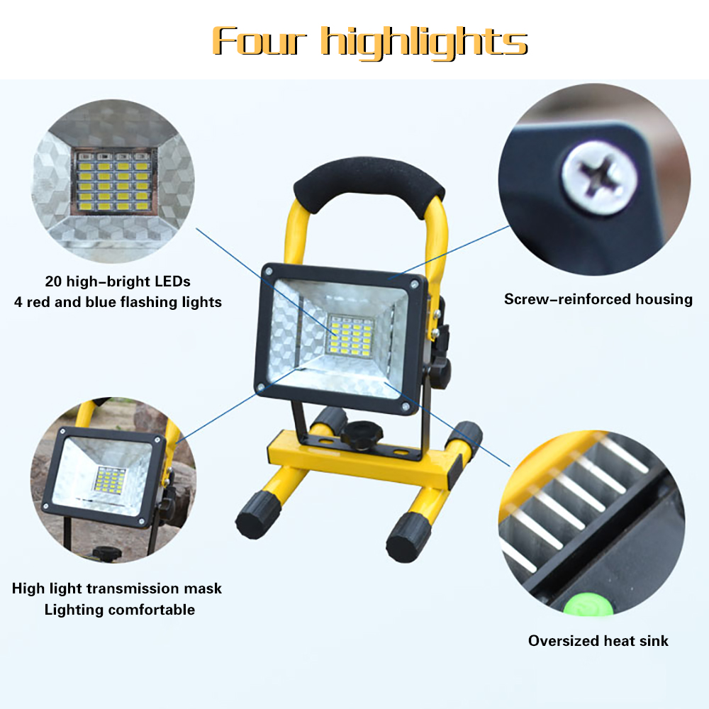 Oppladbar flomlys 30w 24 led spot lys vanntett utelys med lader  by 18650 batteri konstruksjon spot lampe
