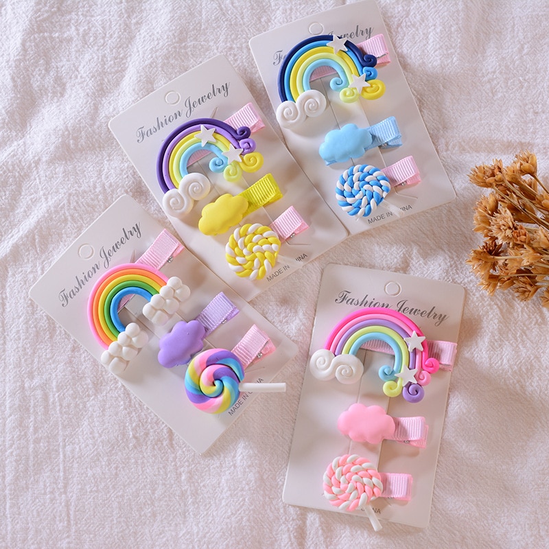 1 Pc Leuke Regenboog Lolly Haar Clips Sparkly Zon Glitter Rainbow Vilt Dier Haarspeld Meisjes Kinderen Haaraccessoires Orname