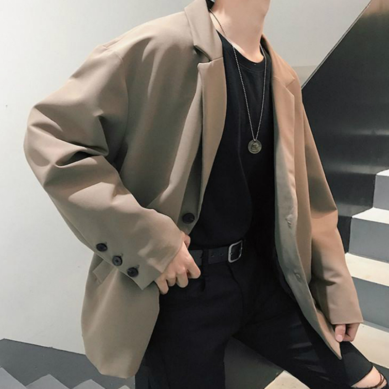 Chaquetas para hombres solo Breasted bolsillos Unisex parejas suelto-Encuentro de Harajuku de la calle de ocio para Hombre Trajes Chic suelto