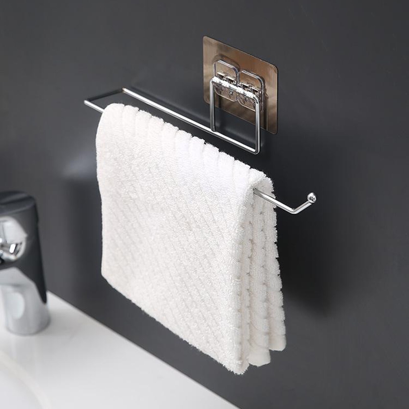 Bathroom Paper Towel Holder Stainless Steel Self Adhesive Mount No Drill Wall Mounted