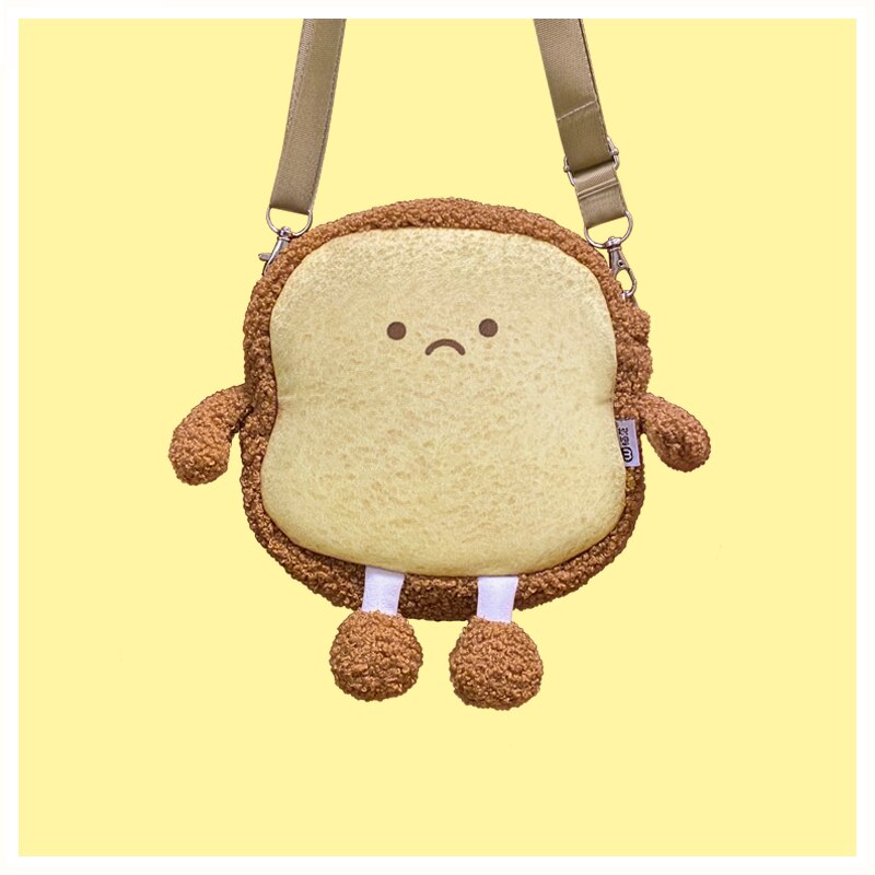Emotional Bread Toast Plush Pillow Happy Angry Cartoon with Legs S-XL Snack Decor Food Pillow: 18cm Dark Brown Bag
