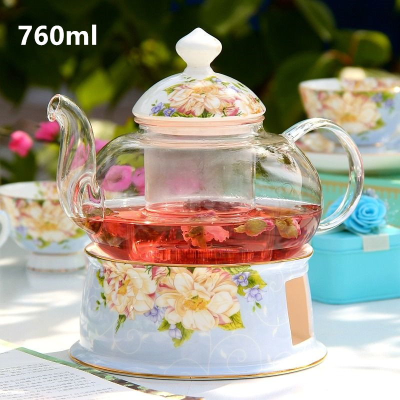 English British Afternoon Tea set for Home Office Cafe High-Grade Porcelain Tea Cup Saucer Spoon Glass Teapot Teaware set: Light Grey