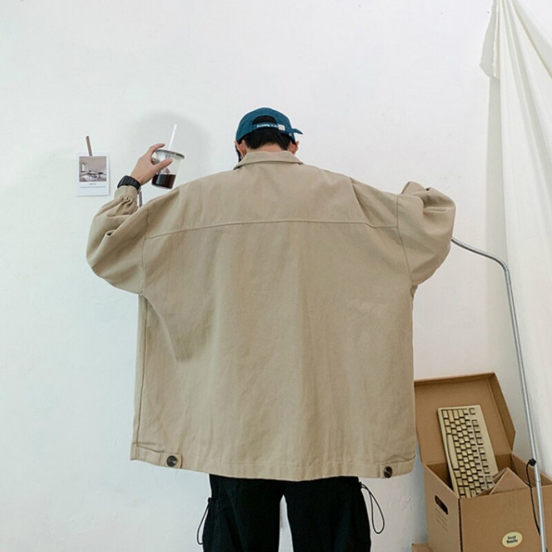 Mænd jakker solid afslappet retro outwear løst simpelt streatwear klassiske all-match chic frakker oversize mandlige jakke vintage