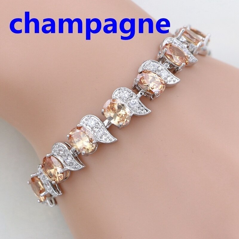 Klassieke Rode Granaat Wit Zirconia Charm 925 Sterling Zilveren Ketting Link Armband Voor Vrouwen Gratis Box: Champagne