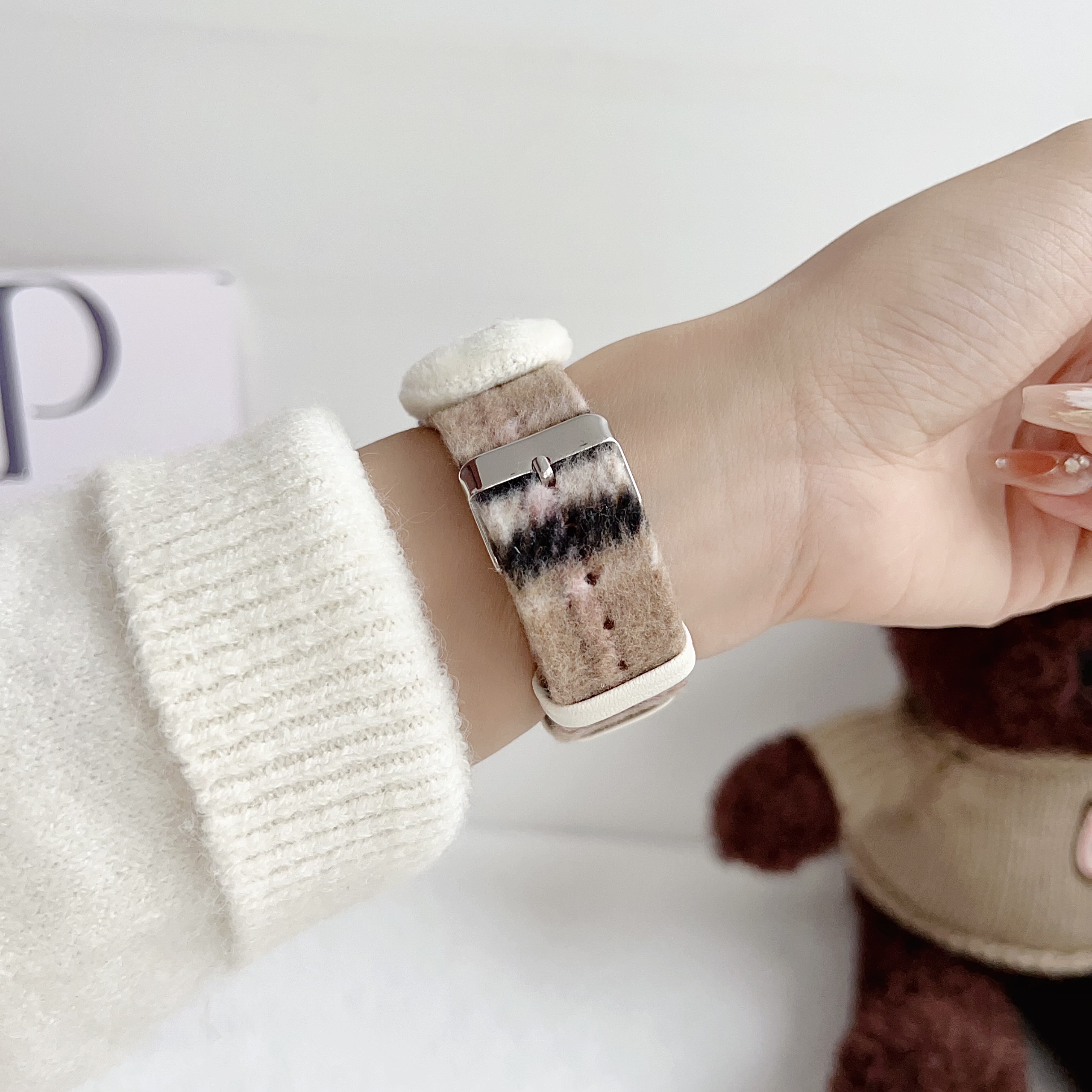 Leren band voor Apple Watch Band Meisjes Schattige beer Armbandketting met Iwatch9876SE Ultra40 41 44 45 mm Dames Pluche Doek Pols